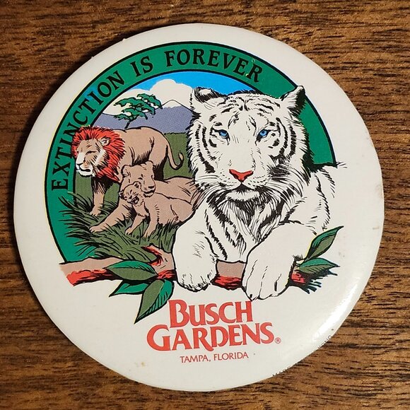 VINTAGE Busch Gardens Tampa Florida Pin Extinction is Forever Lion Tiger - Picture 1 of 2